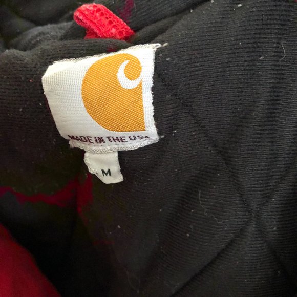 Carhartt USA Made J140 Quilt Lined Duck Canvas Hooded Jacket Red Men's Medium - Picture 10 of 12